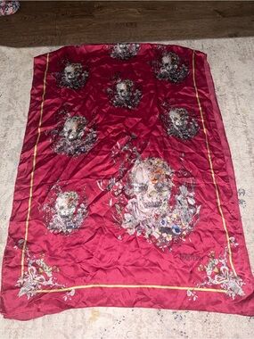 Alexander McQueen Magenta Floral Skull Silk Scarf